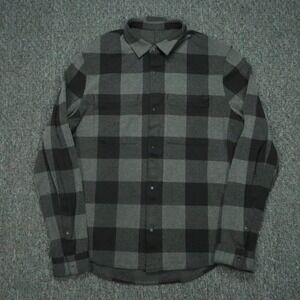 Lululemon Shirt Men Large Gray Black Plaid Soft Knit Overshirt Snap Long Sleeve